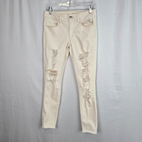 American Eagle Super Stretch Jegging Women's 6 Off White Distressed Raw Hem - Picture 10 of 16